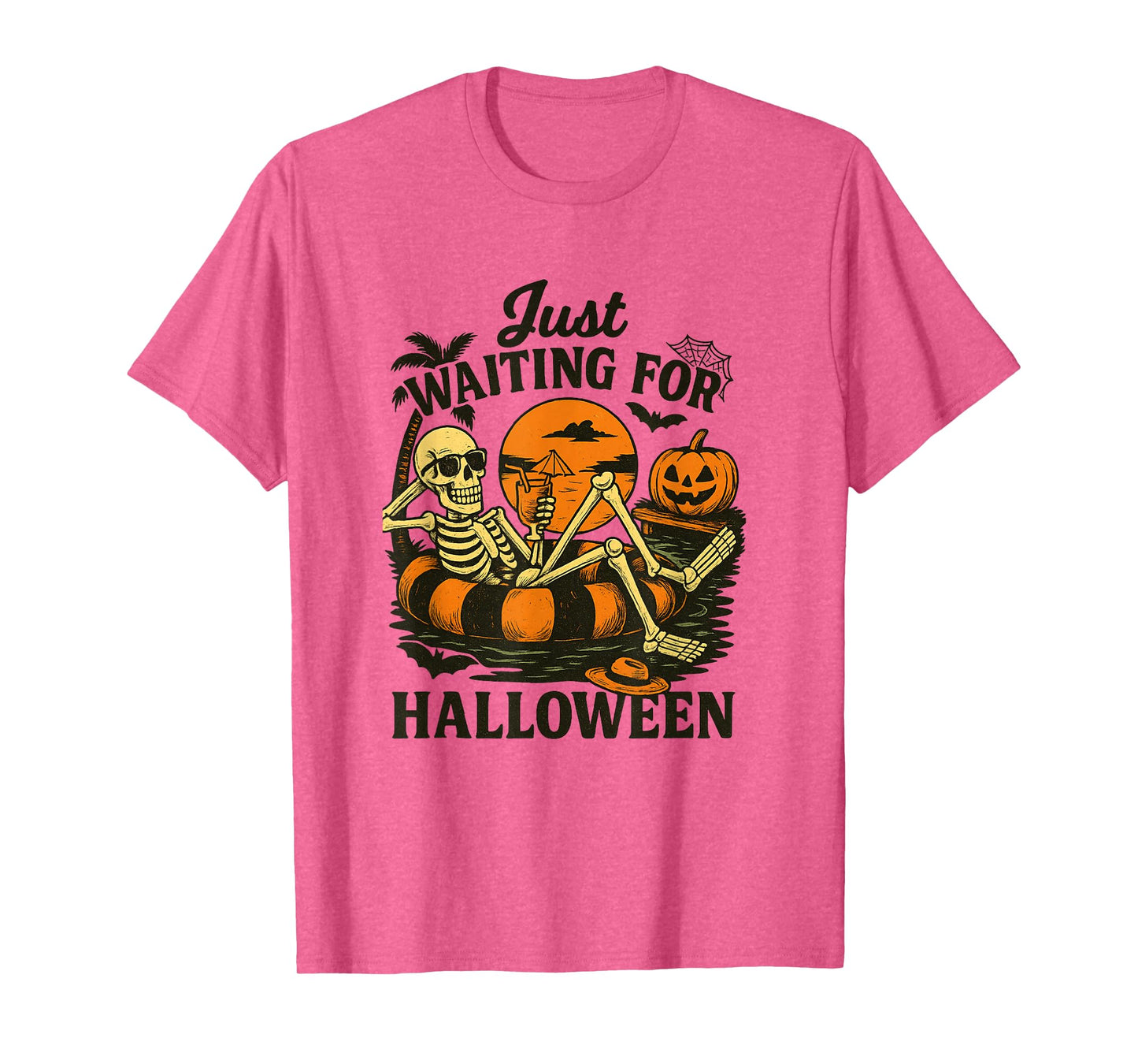Just Waiting for Halloween Skeleton Pool Party Funny Tee T-Shirt