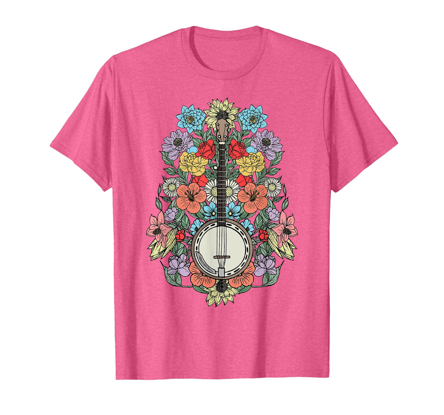 Banjo Flowers Vintage Stringed Bluegrass Folk Floral Design T-Shirt
