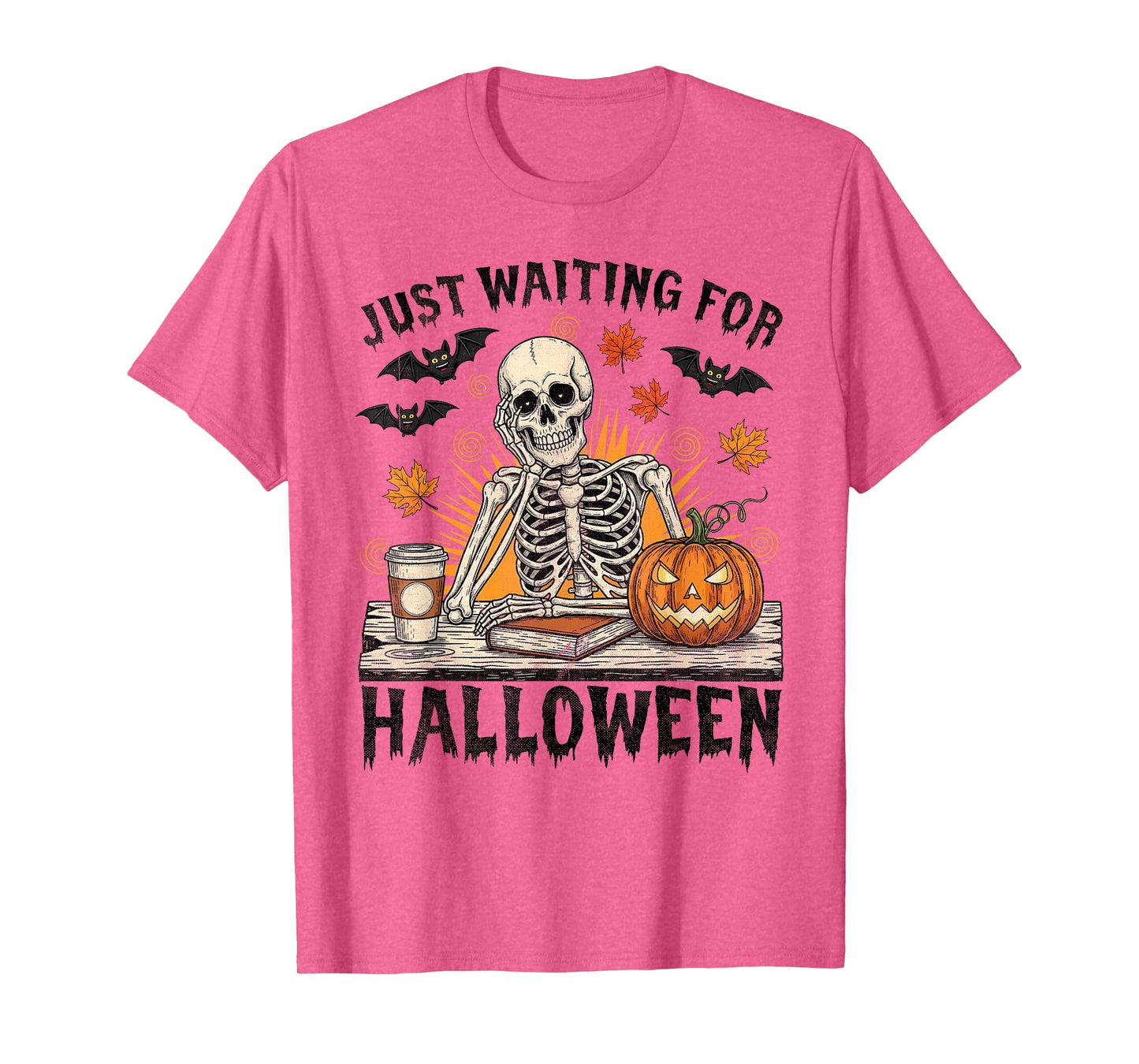 Just Waiting for Halloween Funny Skeleton Spooky Season T-Shirt