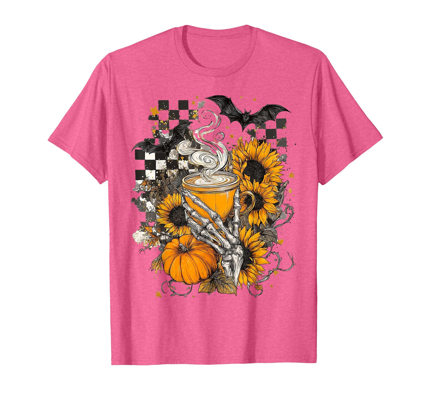 Skeleton Coffee Pumpkin Spice Latte Spooky Sunflowers Grunge T-Shirt