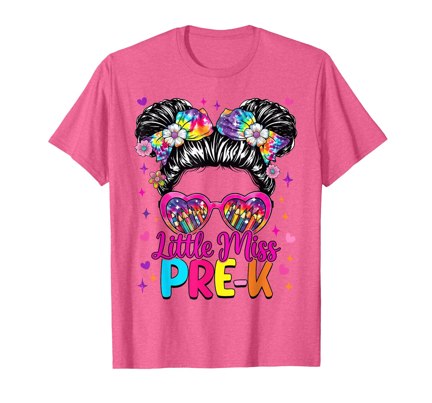 Little Miss Pre-k Messy Bun First Day Of School T-Shirt