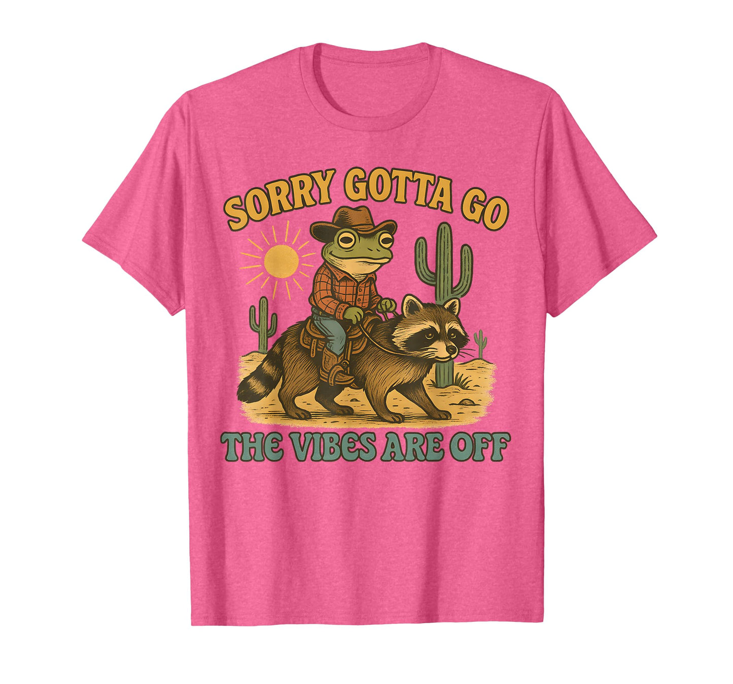 Cowboy Frog Riding Raccoon Funny Retro Desert Vibes T-Shirt