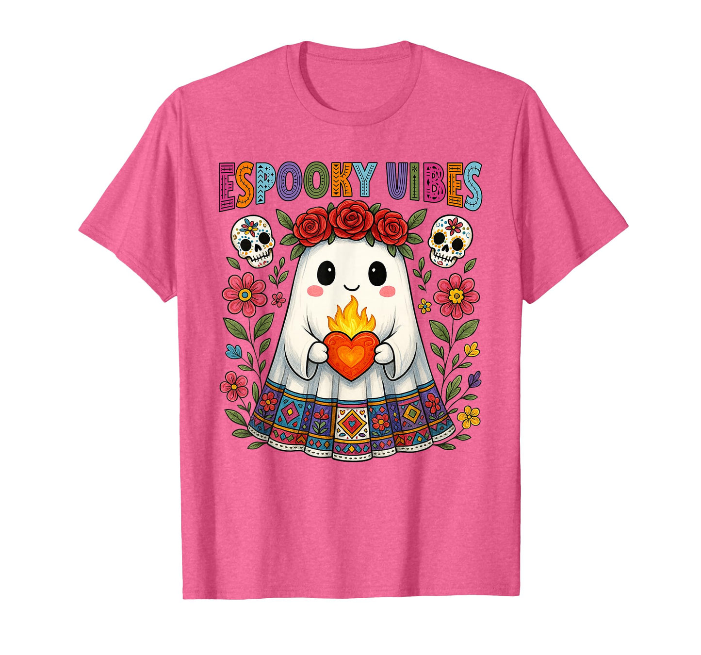 Espooky Vibes Spanish Mexican Halloween Floral Ghost Teacher T-Shirt