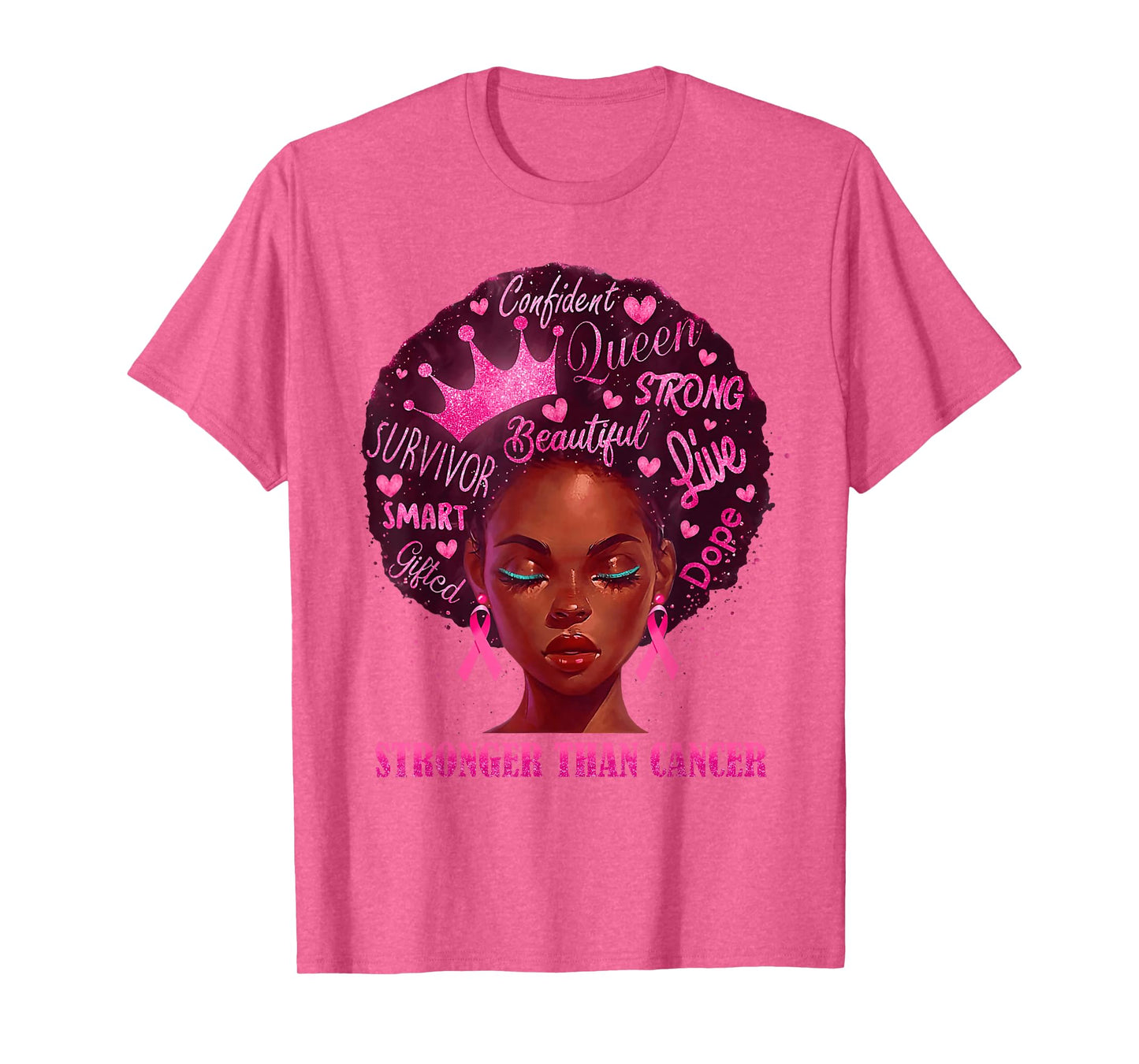Black Women Queen Stronger Than Breast Cancer Pink Ribbon T-Shirt