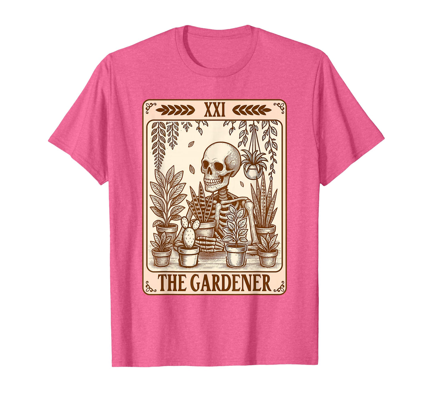 Plant Lady Gardening Planting Skeleton Gardener Tarot Card T-Shirt