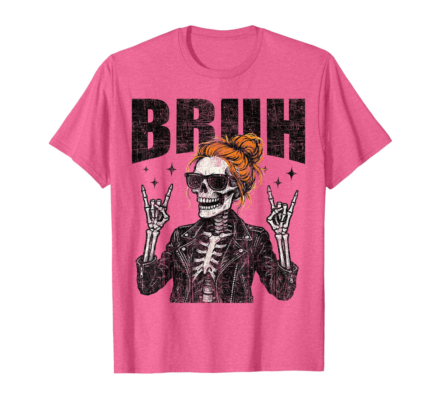 Bruh Punk Rock Skeleton Cool Rocker Halloween Women Girls T-Shirt