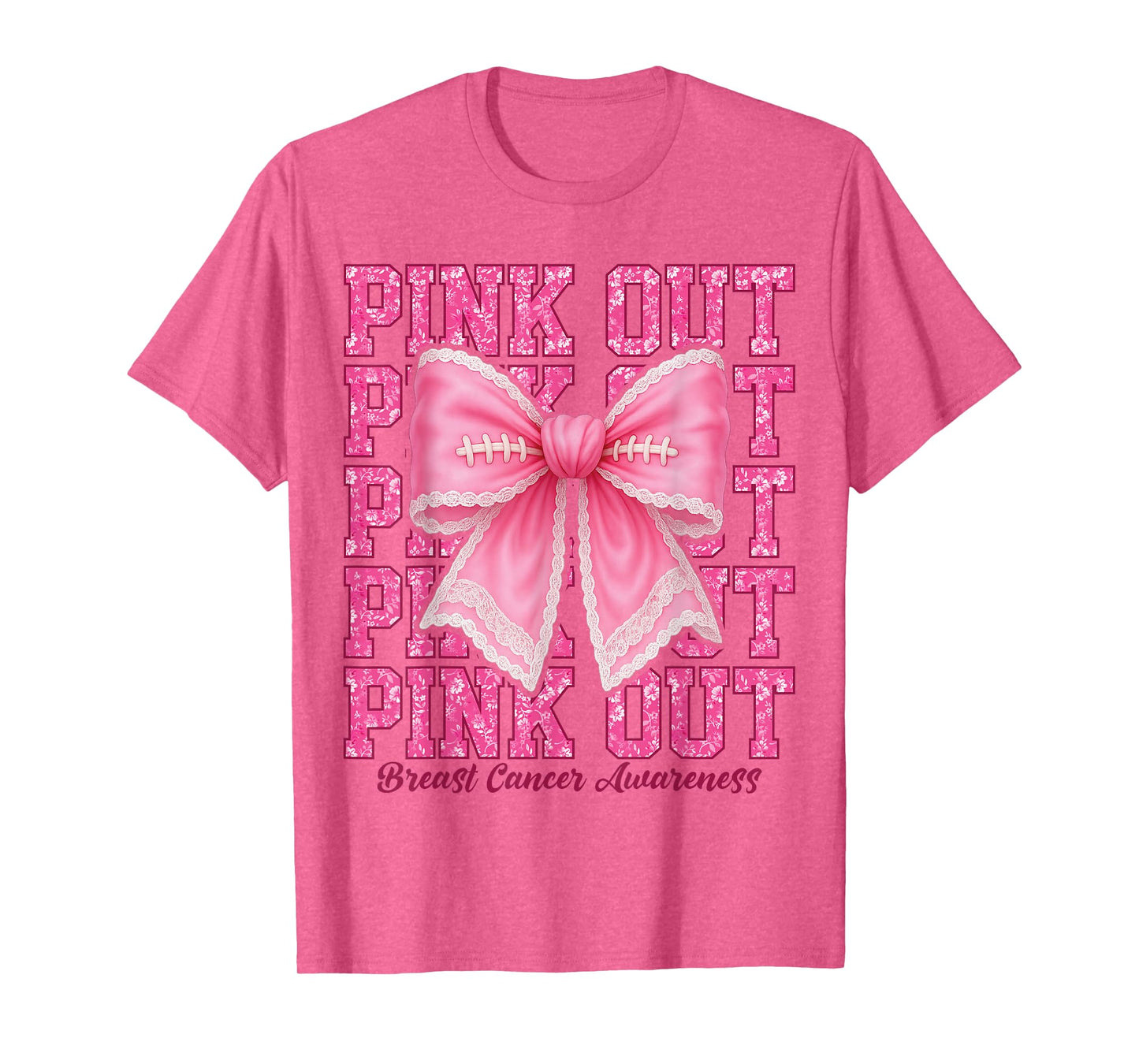 Pink Out Football Breast Cancer Awareness Coquette Bow T-Shirt