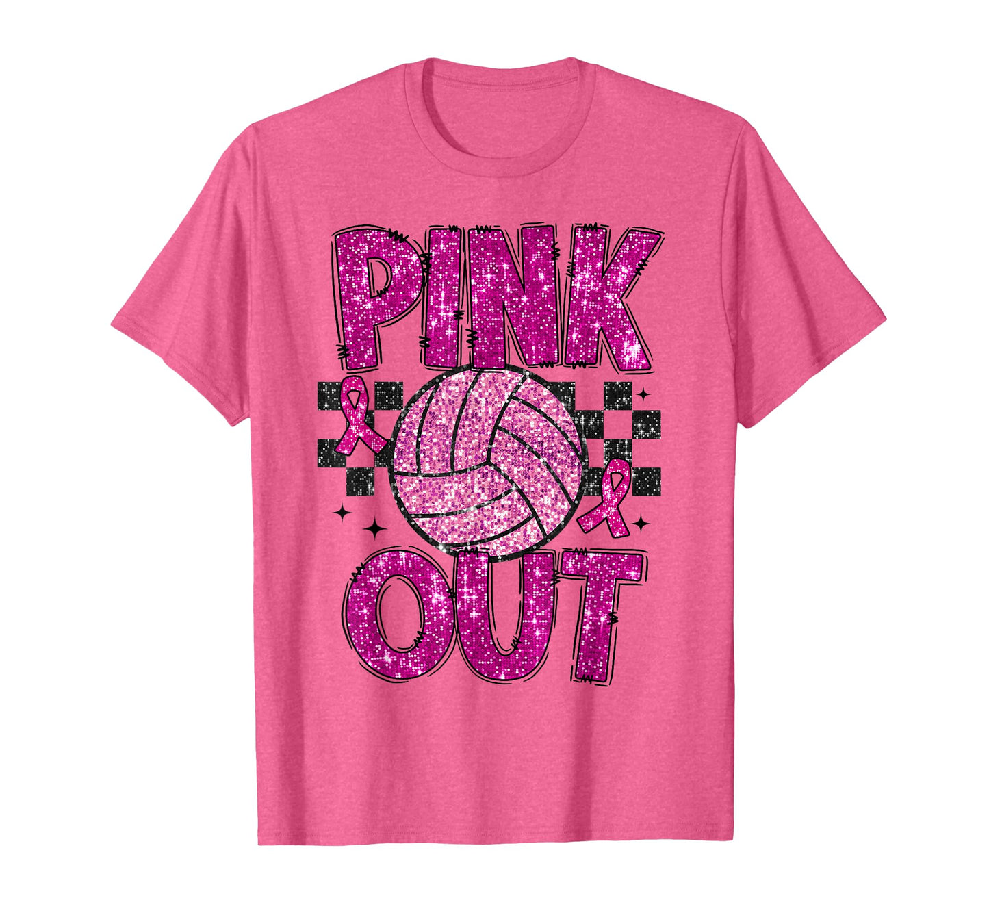 Volleyball Pink Out Breast Cancer Awareness Support Ribbon T-Shirt