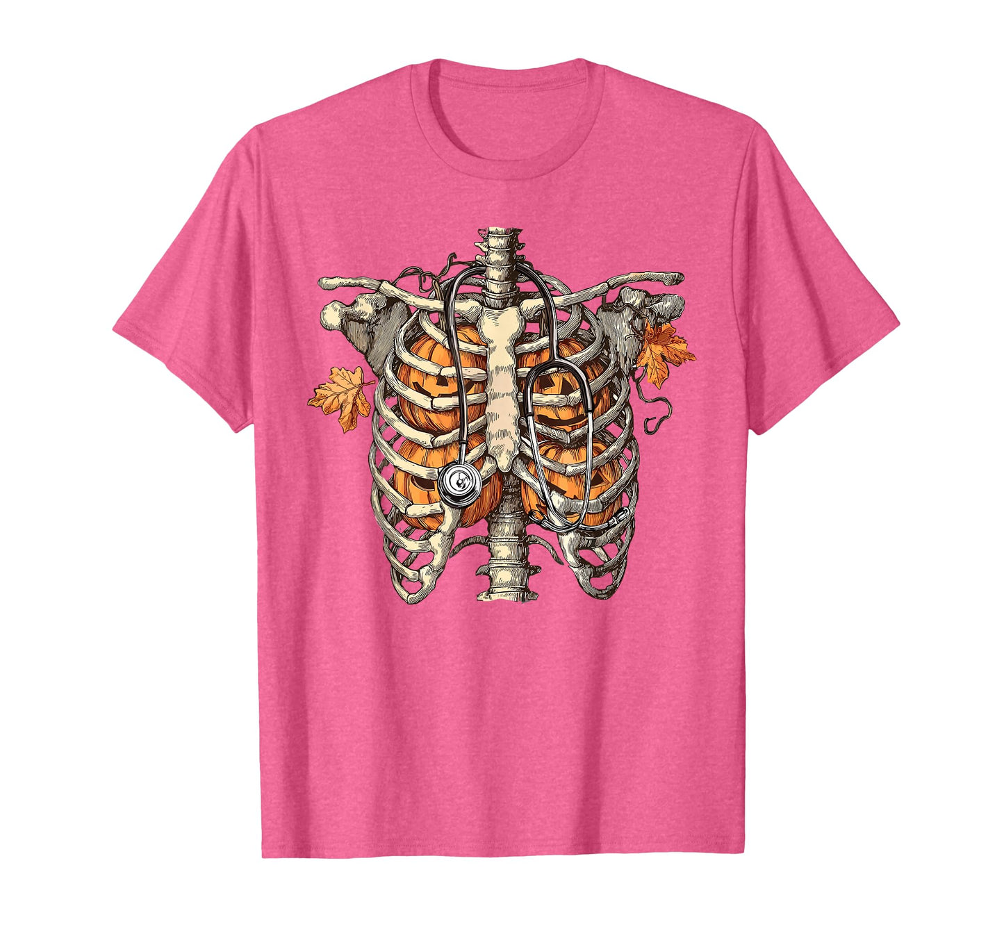 Funny Pumpkin Rib Cage Skeleton Halloween Nurse Stethoscope T-Shirt