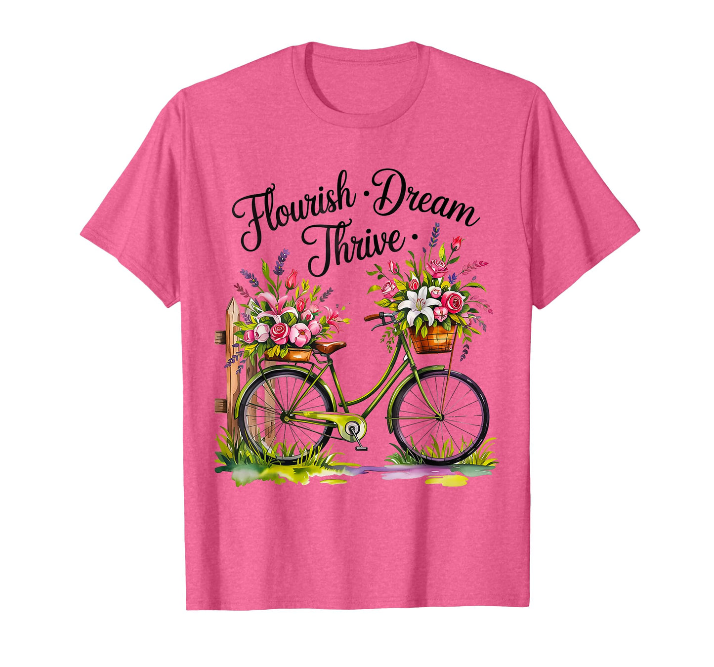 Flourish Dream Thrive Bicycle Floral Nature Style T-Shirt