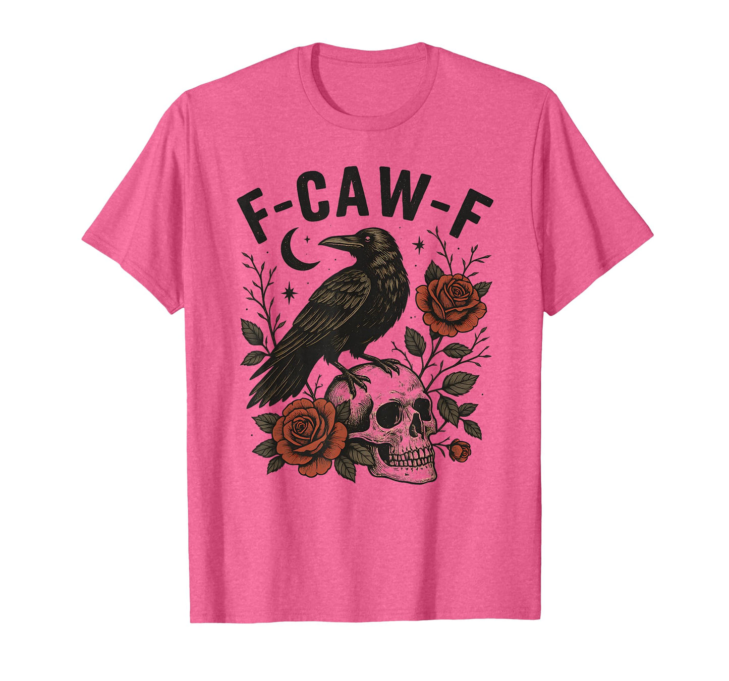 Black Crow F-Caw-F Funny Halloween Moon Gothic Adult Humor T-Shirt