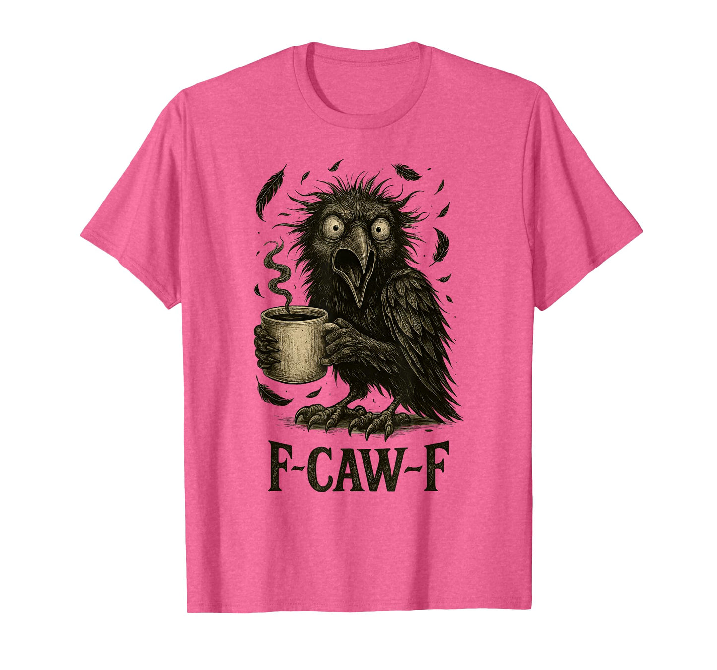 FCawF Vintage Black Crow - Funny Tired Bird Drinking Coffee T-Shirt