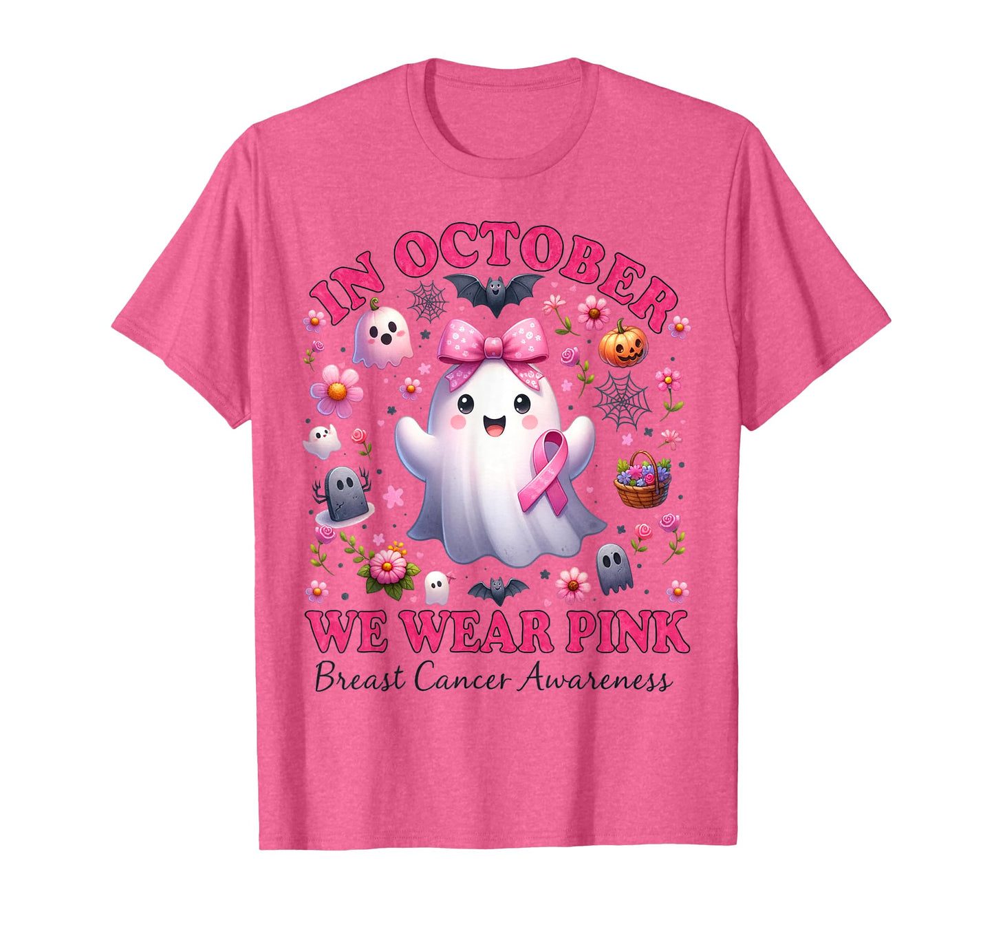 in October We Wear Pink Cute Breast Cancer Awareness Girls T-Shirt