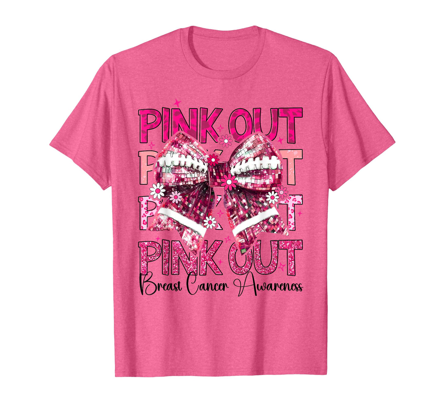 Pink Out Breast Cancer Awareness Coquette Bow USA Football T-Shirt