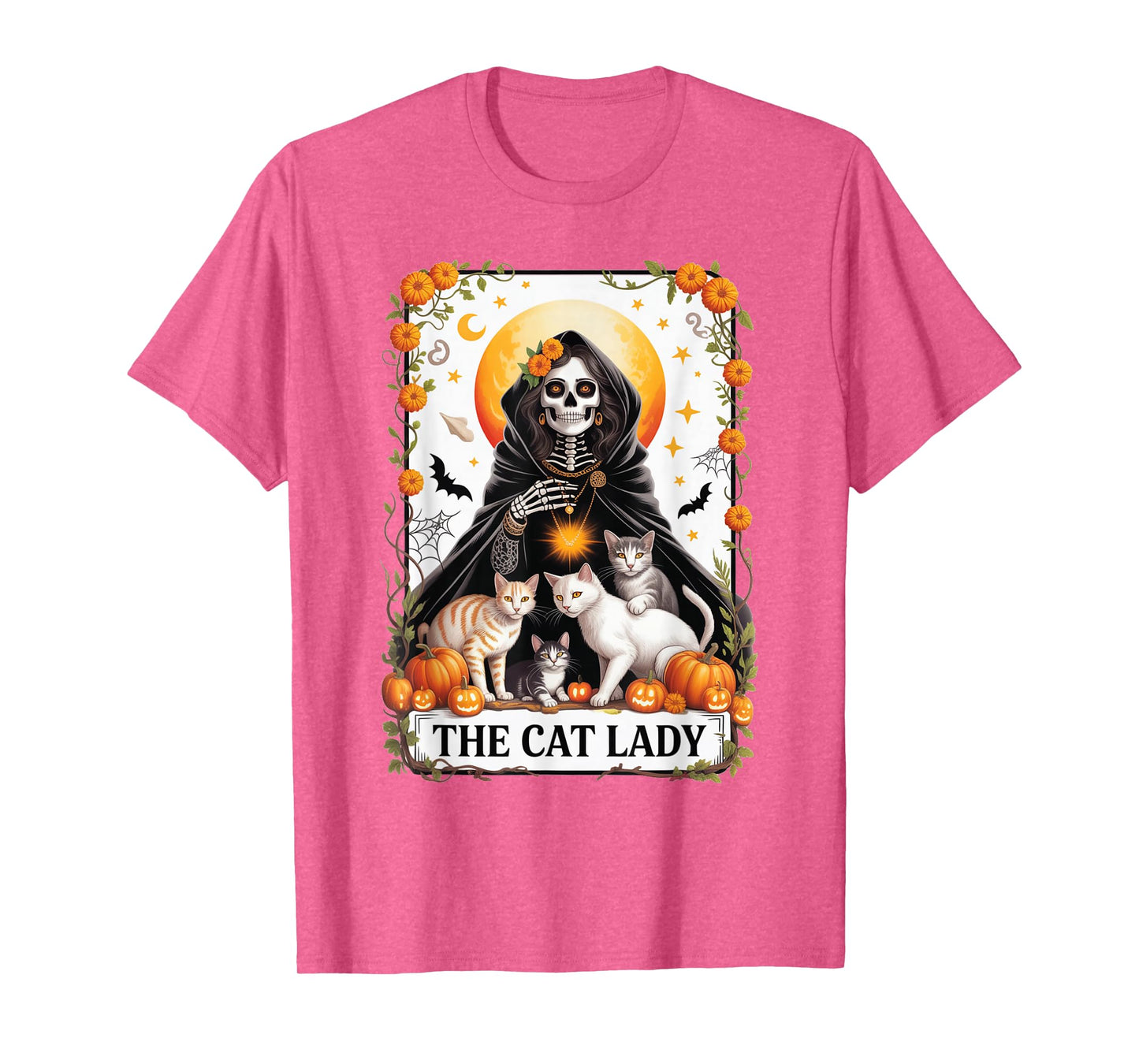 Halloween Cat Lady Tarot Shirt Gothic Witchy Skeleton Woman T-Shirt