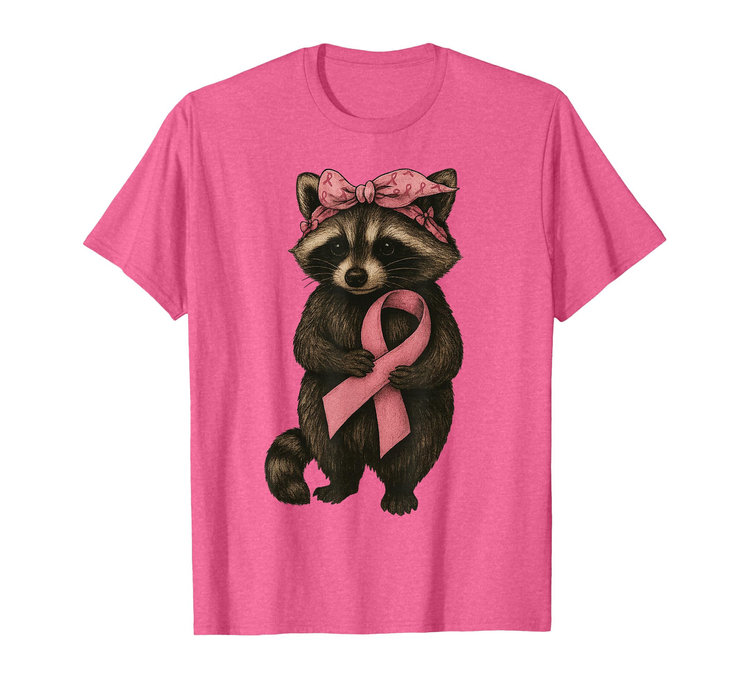 Raccoon Breast Cancer Awareness Pink Ribbon Cute Animal T-Shirt