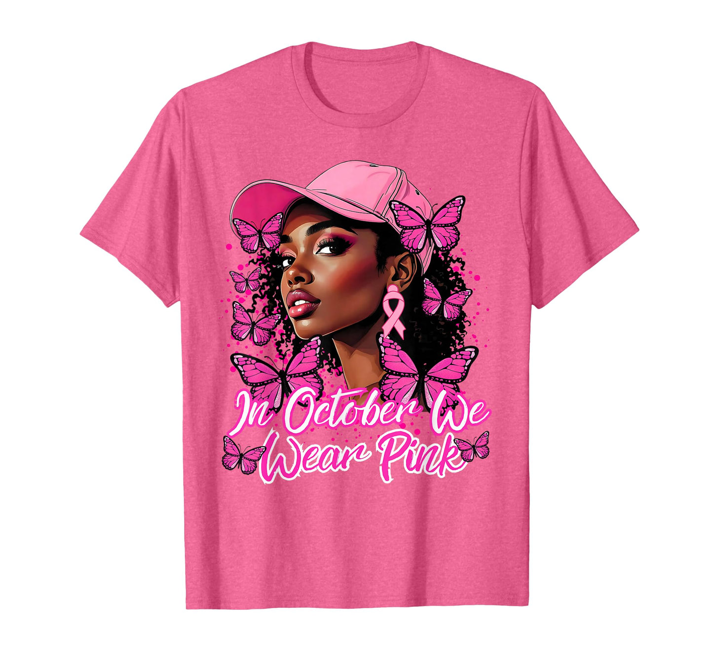 We Wear Pink in October Black Women Breast Cancer Butterfly T-Shirt
