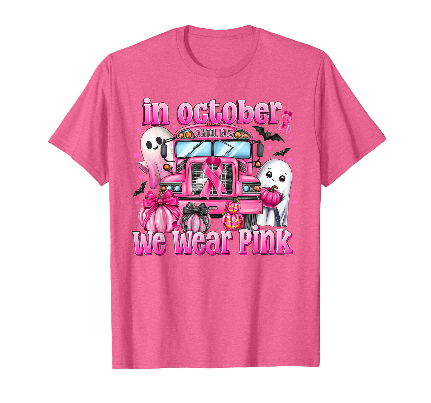 in October We Wear Pink School Bus Breast Cancer Awareness T-Shirt