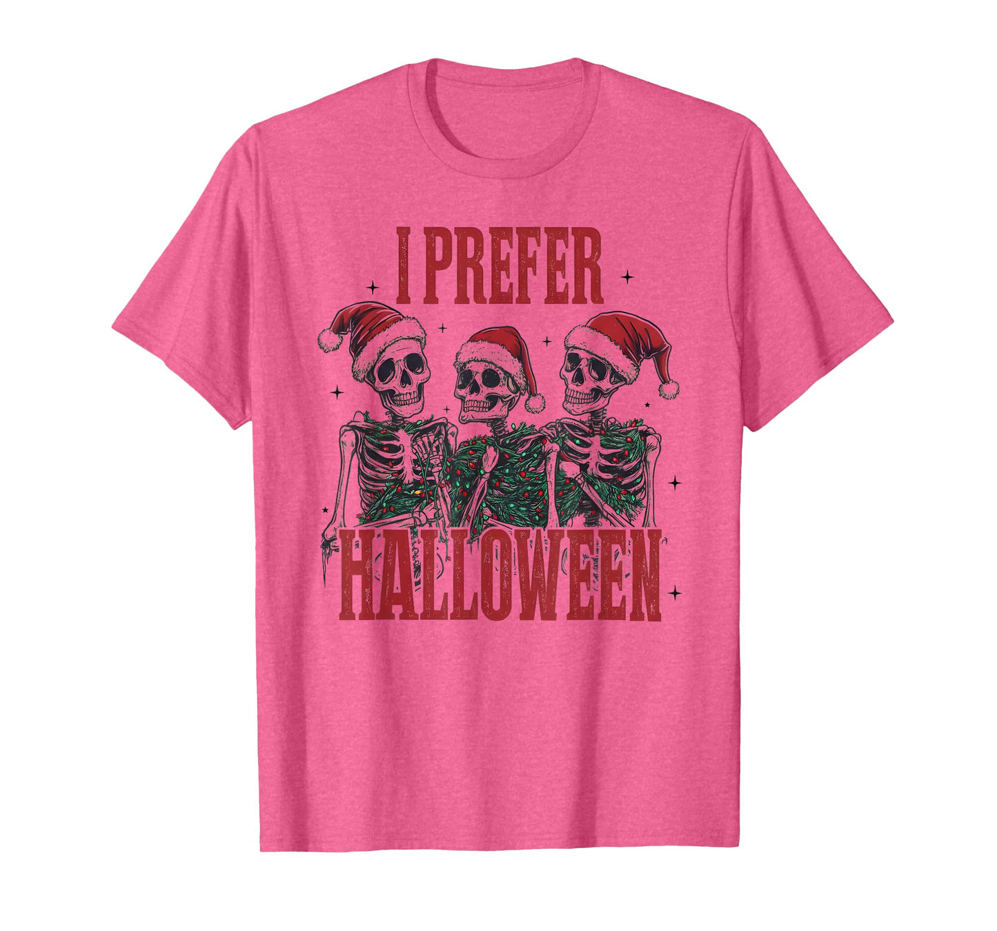 I Prefer Halloween Skeleton Funny Santa Hat Christmas Joke T-Shirt