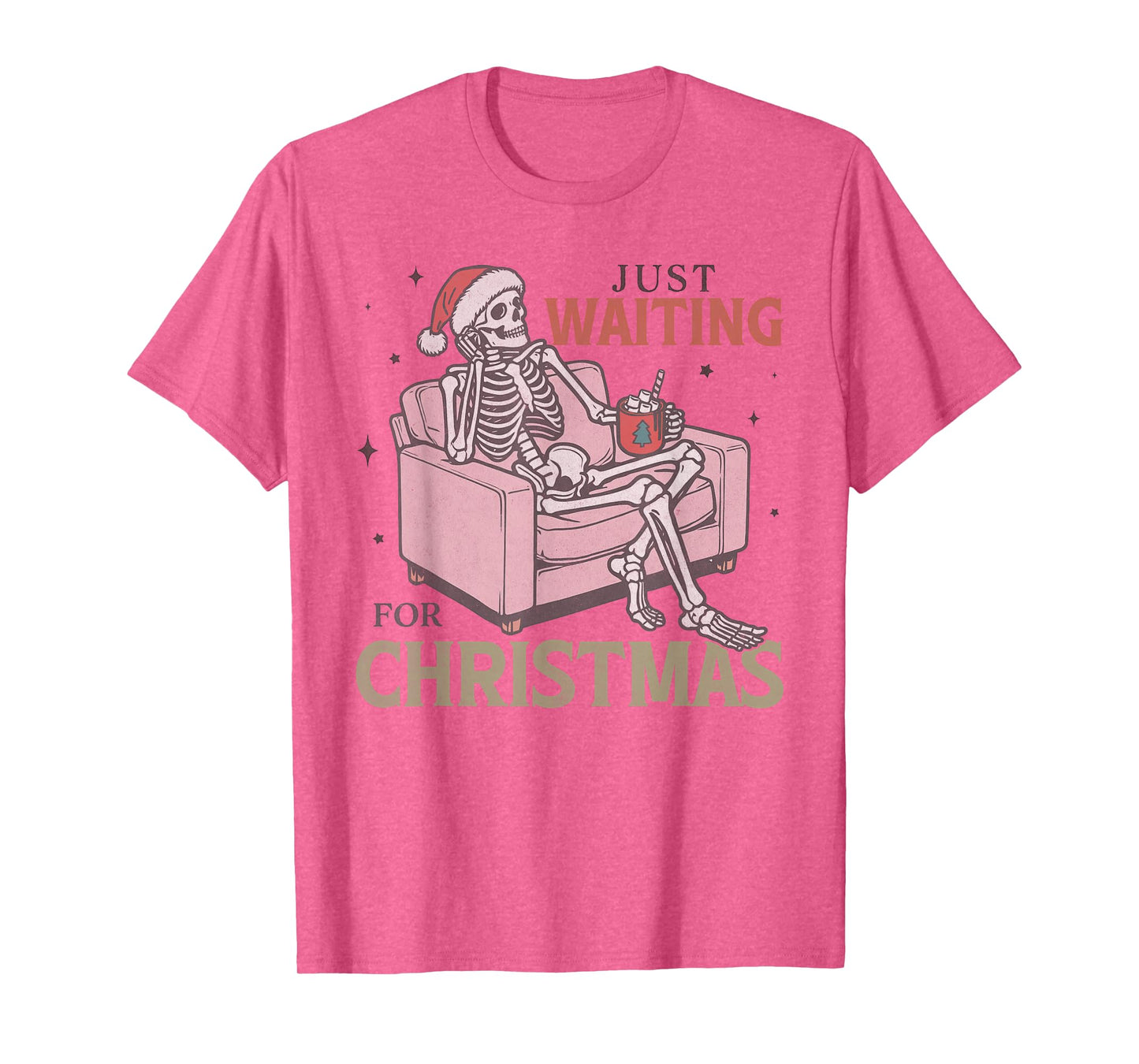 Just Waiting for Christmas Skeleton Vintage Xmas Holiday T-Shirt