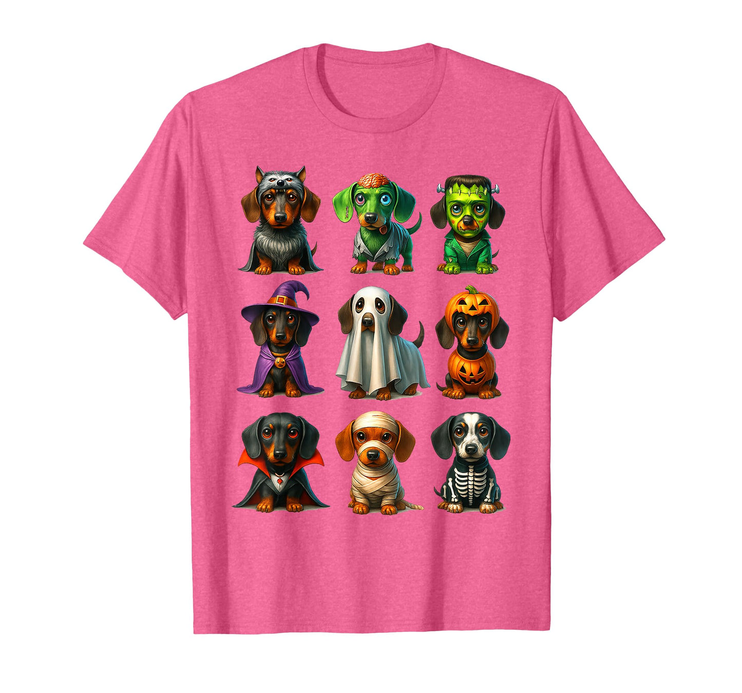 Cute Dachshund Dogs Witch Pumpkin Skeleton Costume Halloween T-Shirt