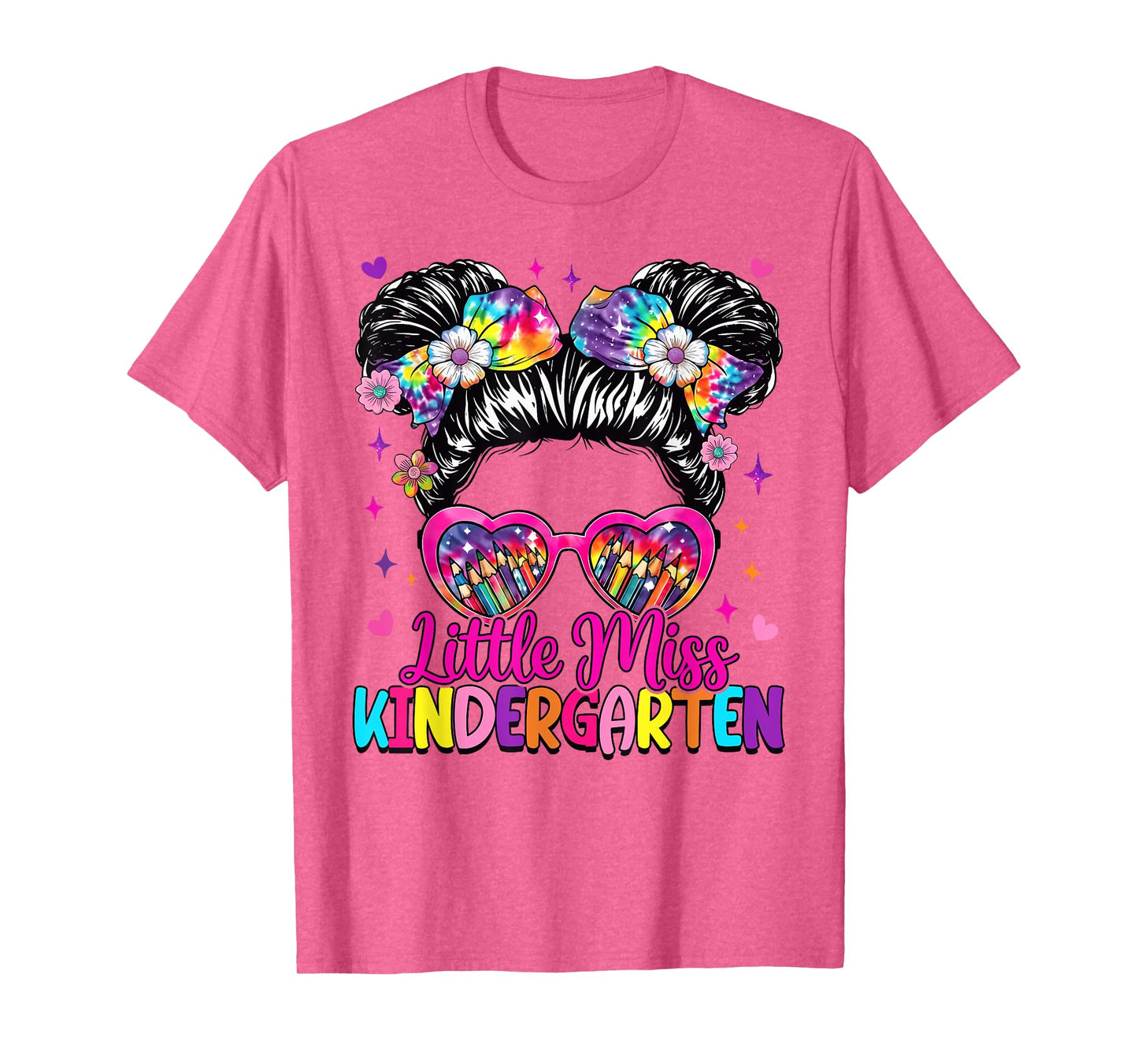 Little Miss Kindergarten Messy Bun First Day Of School T-Shirt