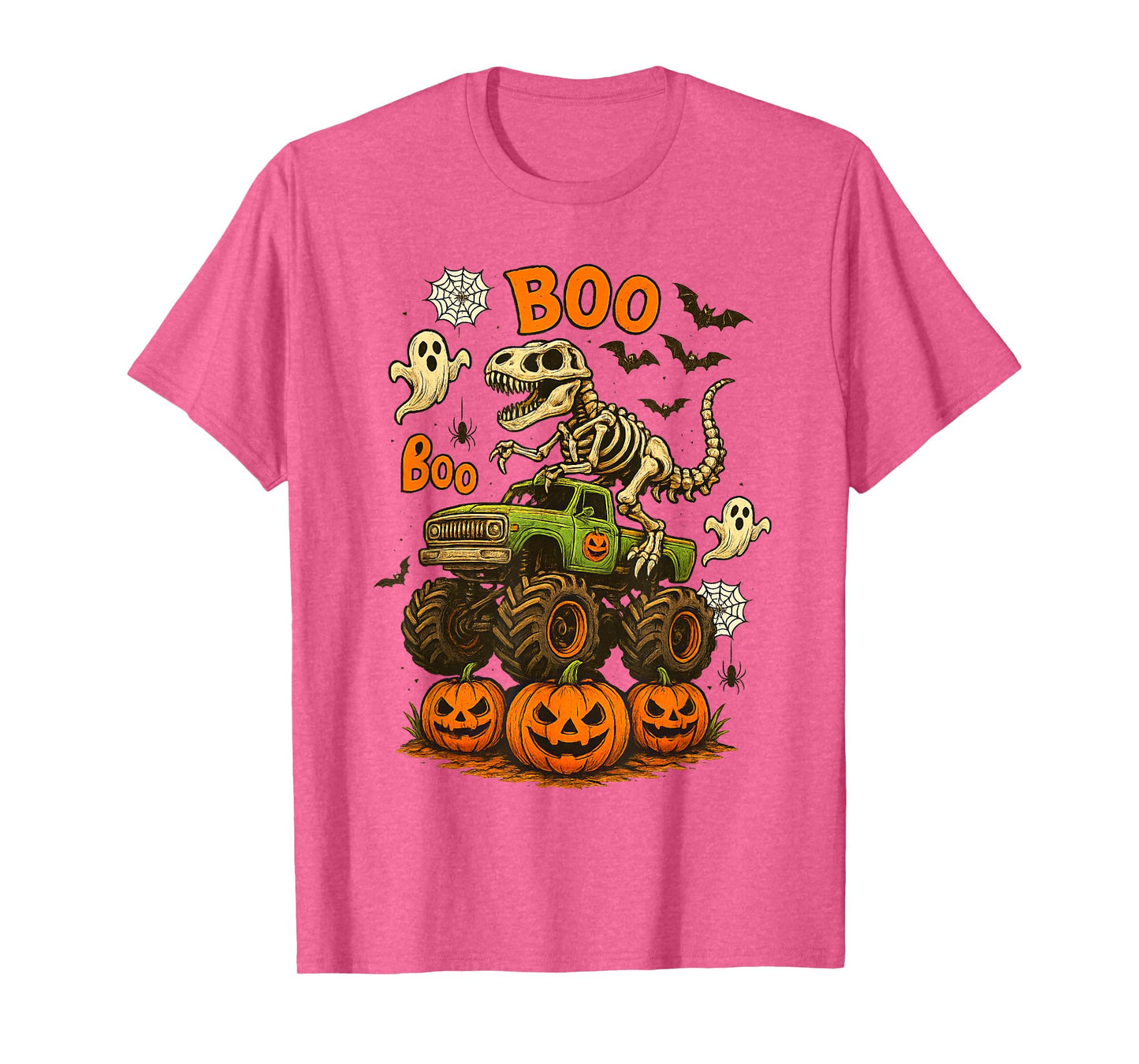 Skeleton T Rex Dinosaur Monster Truck Boo Pumpkin Halloween T-Shirt