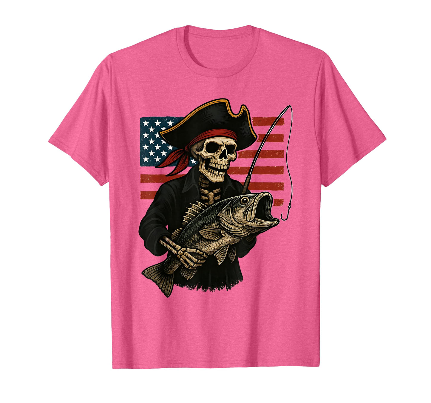 Bruh I’m a Pirate Fishing Skeleton American Flag Fish T-Shirt