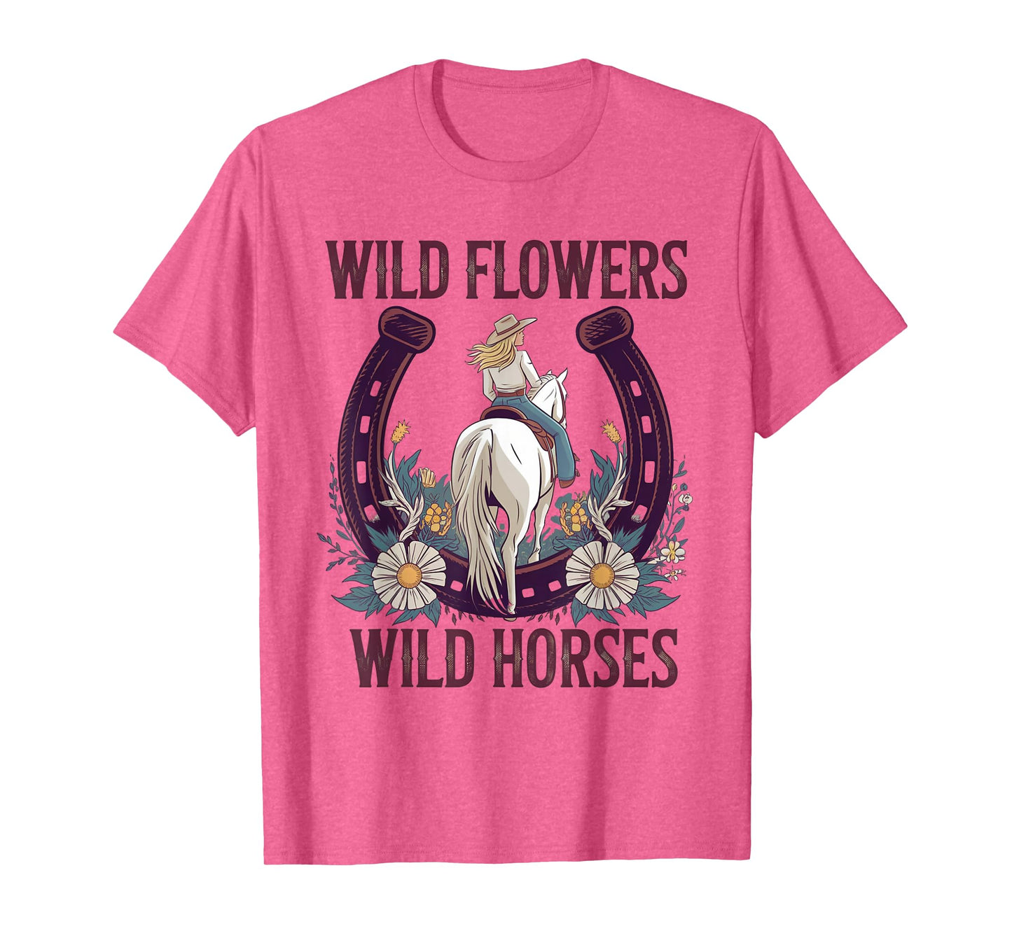 Retro Southern Sunset Cowgirl Wild Flowers - Wild Horses T-Shirt