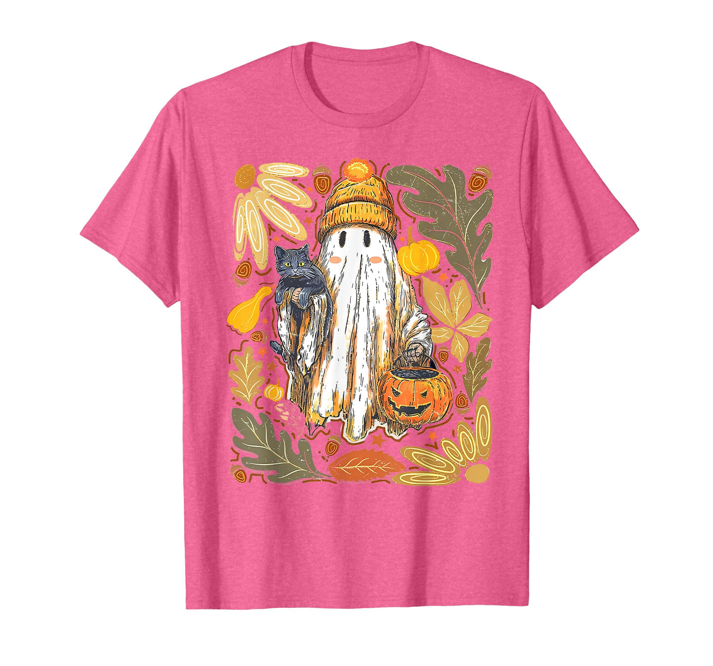 Cute Ghost Black Cat Halloween Witch Pumpkin Dark Forest T-Shirt