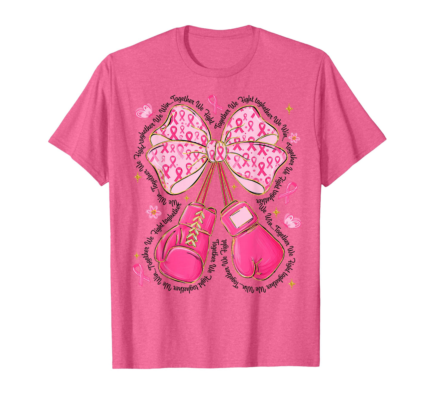 Pink Ribbon Bow Boxing Gloves Breast Cancer Awareness Women T-Shirt