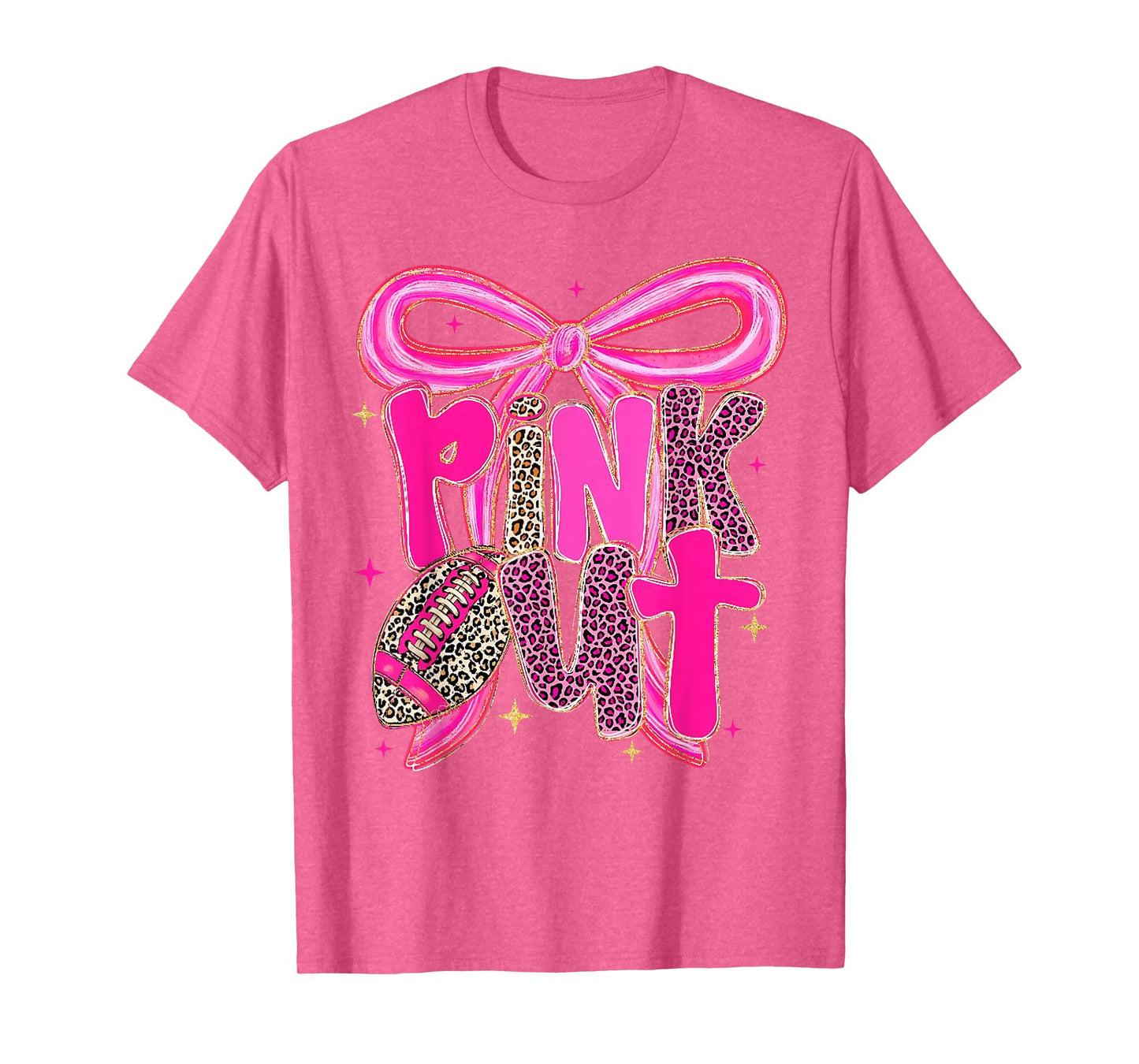 Pink Out Leopard Football Bow Breast Cancer Awareness Women T-Shirt