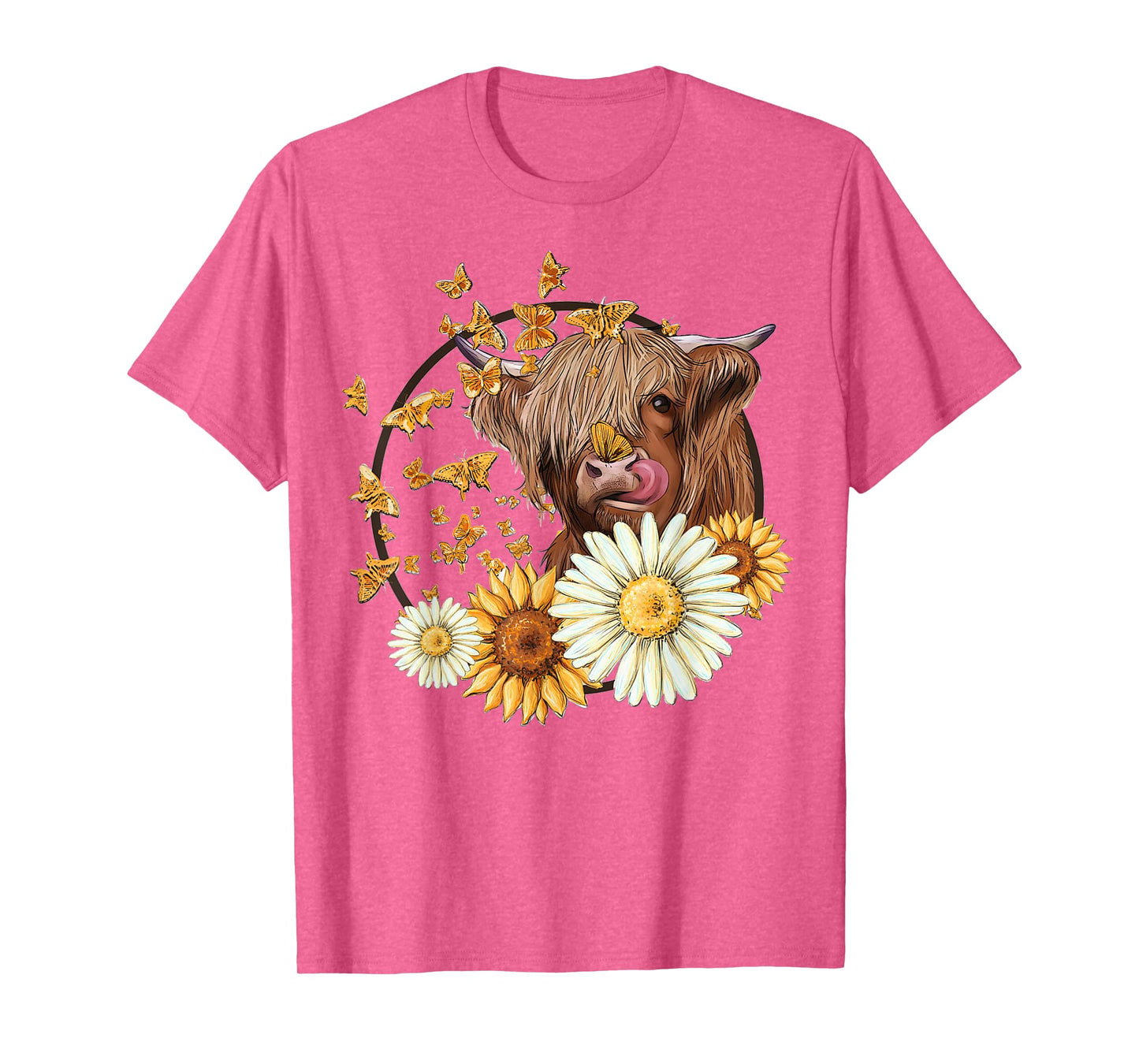 Highland Cow With Sunflower Daisies Butterflies Farm Western T-Shirt
