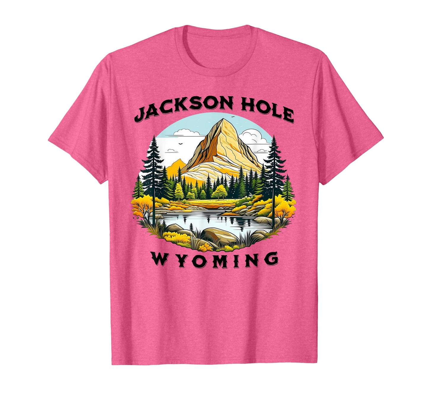 Jackson Hole Wyoming USA Outdoor Vintage Unisex-Adults, Unisex-Kids Cotton 50%, Polyester 50% Modern Nature Hiking Casual Short Sleeve Crew Neck T-Shirt Small Yellow
