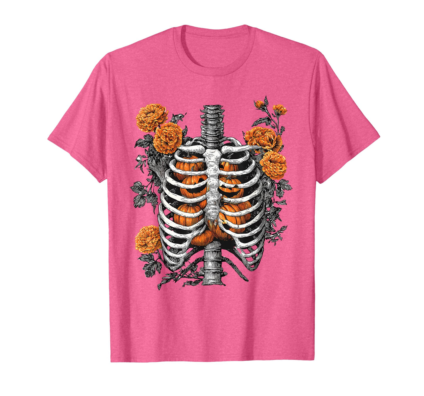 Retro Skeleton Floral Ribcage Pumpkin Fall Halloween Costume T-Shirt