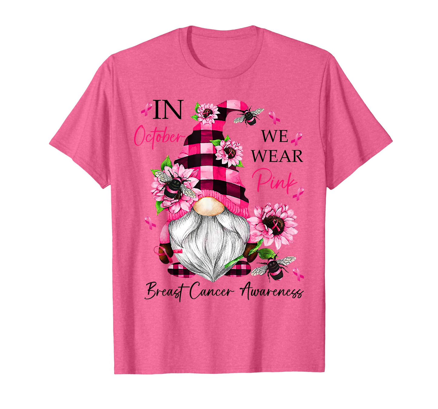 In October We Wear Pink Gnome Breast Cancer Awareness T-Shirt