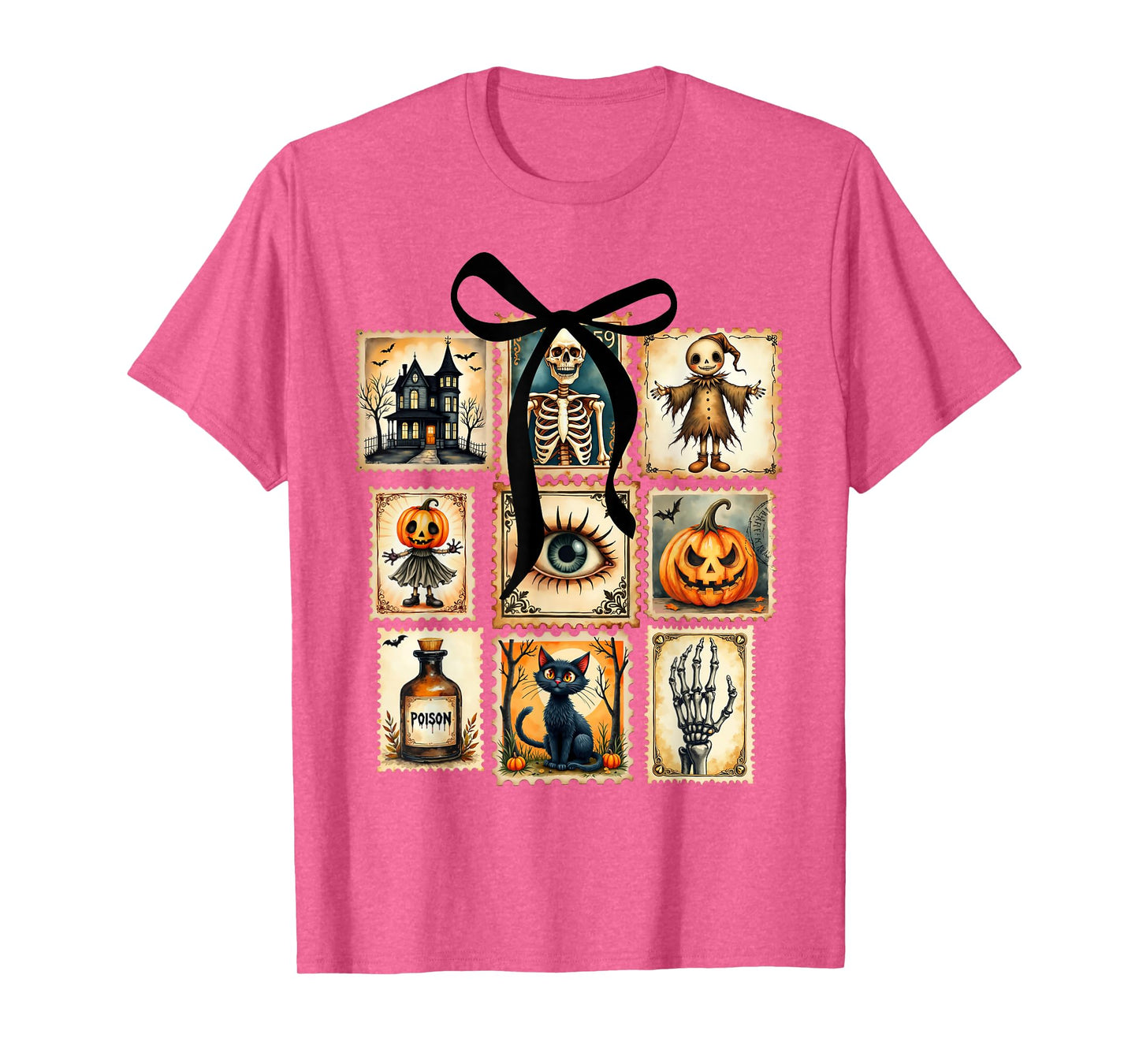 Vintage Halloween Stamps Haunted House Poison Cat T-Shirt