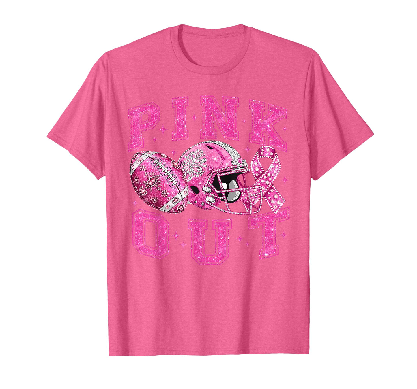 Pink Out Tackle Breast Cancer Awareness Football Pink Ribbon T-Shirt
