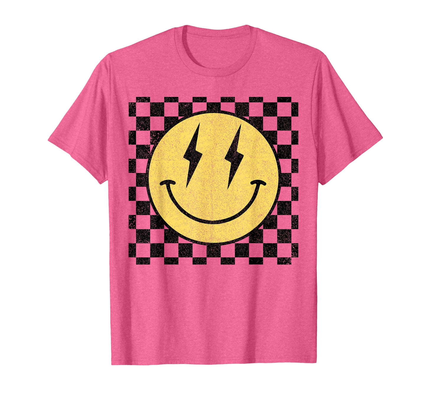Retro Happy Face Shirt Checkered Pattern Smile Face Trendy T-Shirt