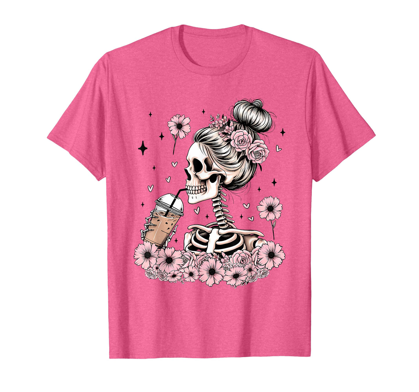 Halloween Skeleton Messy Bun Coffee Funny Costume Mom Women T-Shirt