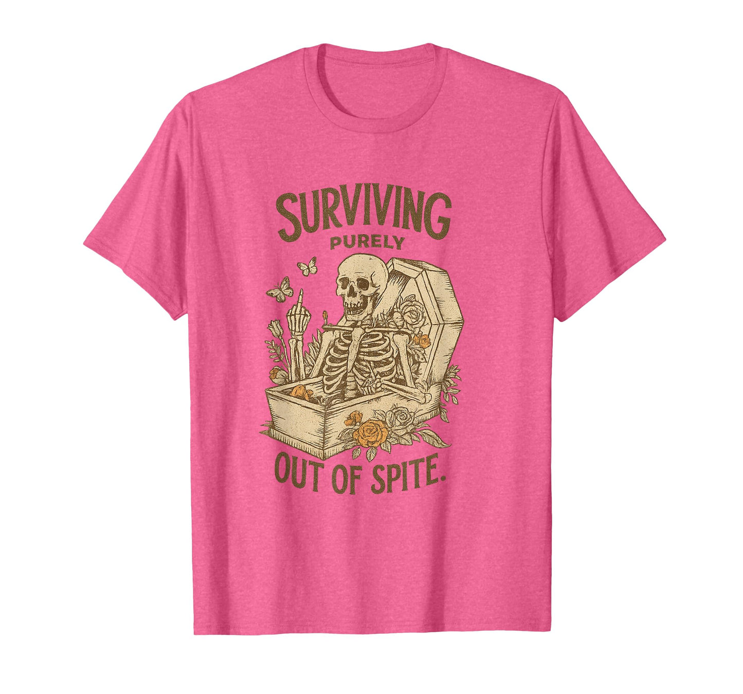 Surviving Purely Out of Spite Funny Goth Skeleton Halloween T-Shirt