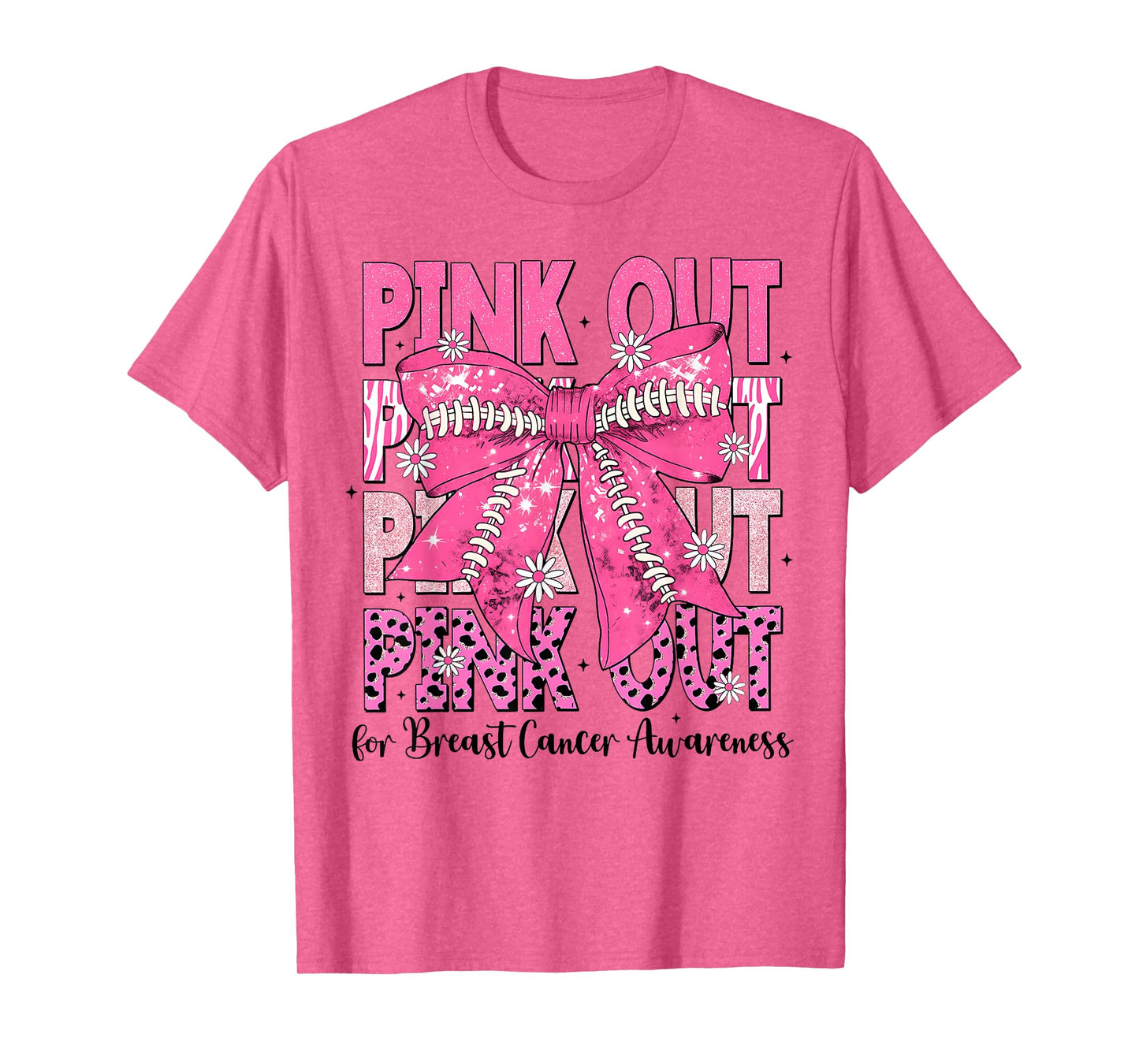 Pink Out Football Team Breast Cancer Awareness Coquette Bow T-Shirt