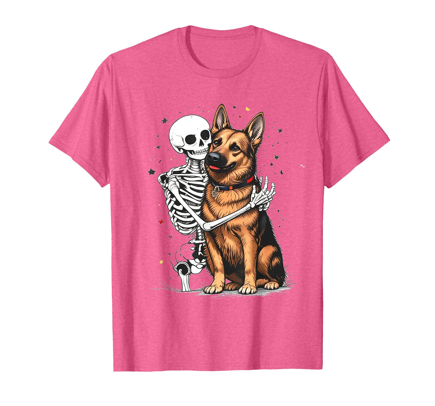 Skeleton Hugging German Shepherd Halloween Lover Mom Dad T-Shirt