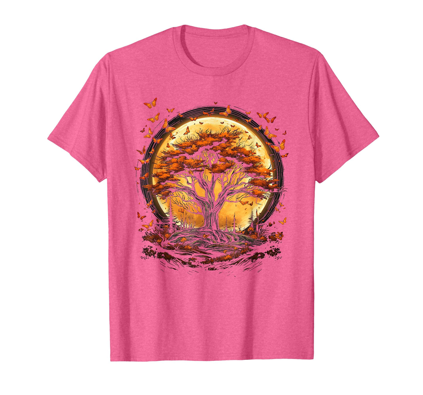 Fall Autumn falling leaves with Tree and Butterfly orange T-Shirt