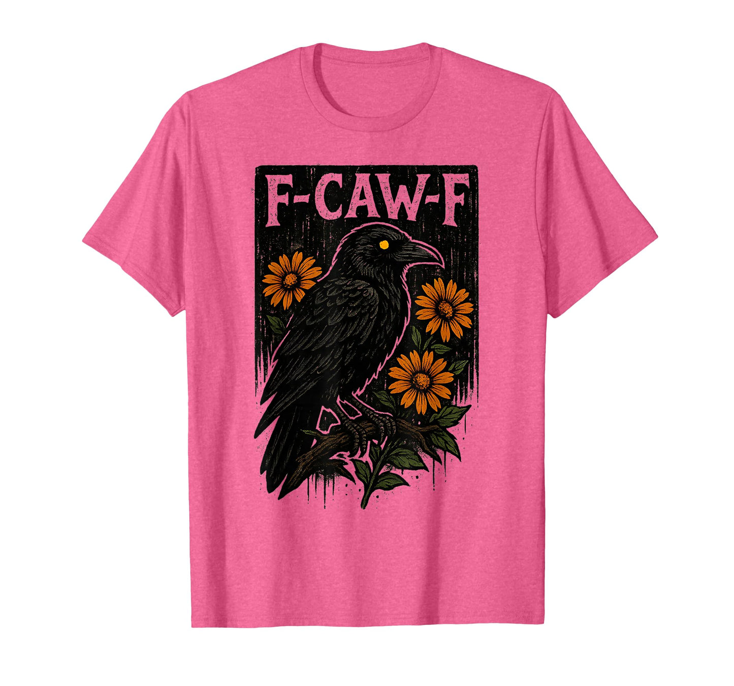 Black Crow F-Caw-F Black Bird Human Skull Floral Gothic T-Shirt