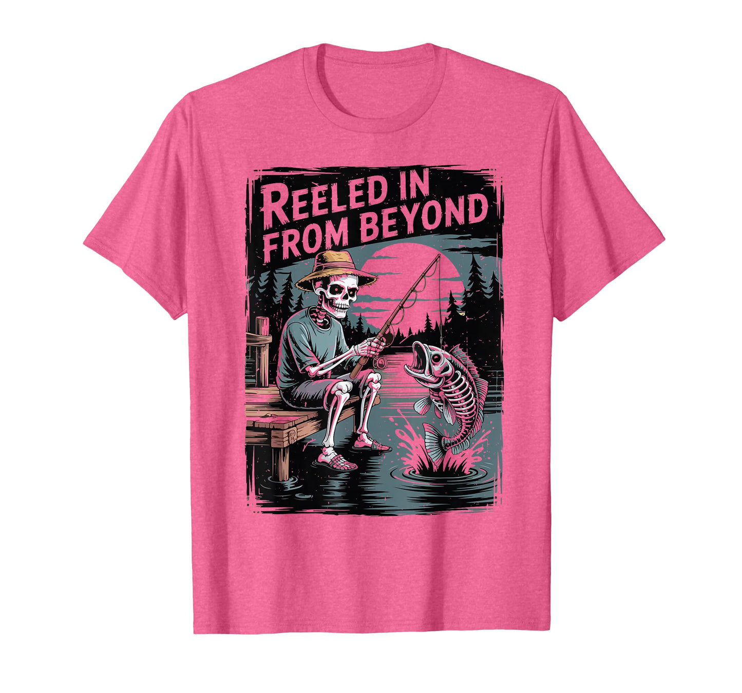 Reeled Beyond Skeleton Fishing Halloween Bass Fish Dad Funny T-Shirt