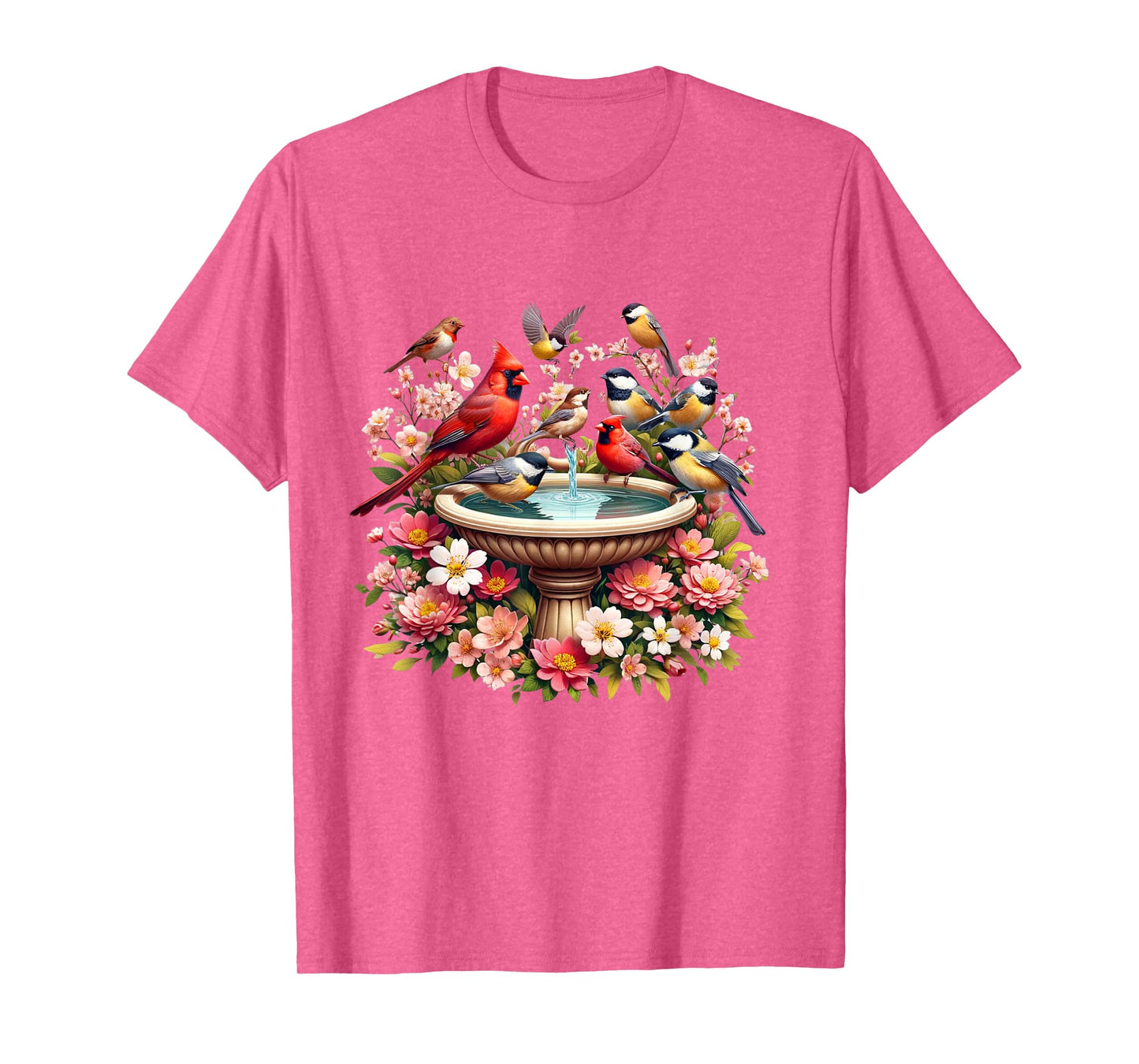 Cardinal & Chickadee Birds Spring Flowers T-Shirt