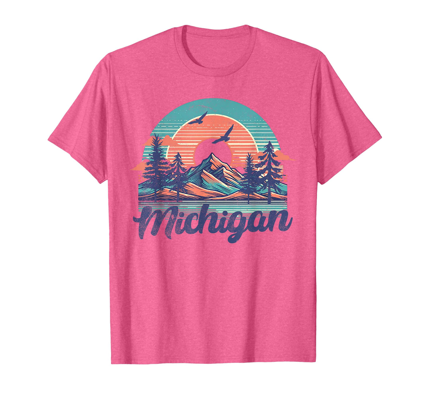 Michigan USA Outdoor Vintage Michigan T-Shirt Blue Unisex-Adults, Kids Crew Neck Short Sleeve Classic Fit Cotton, Polyester Small