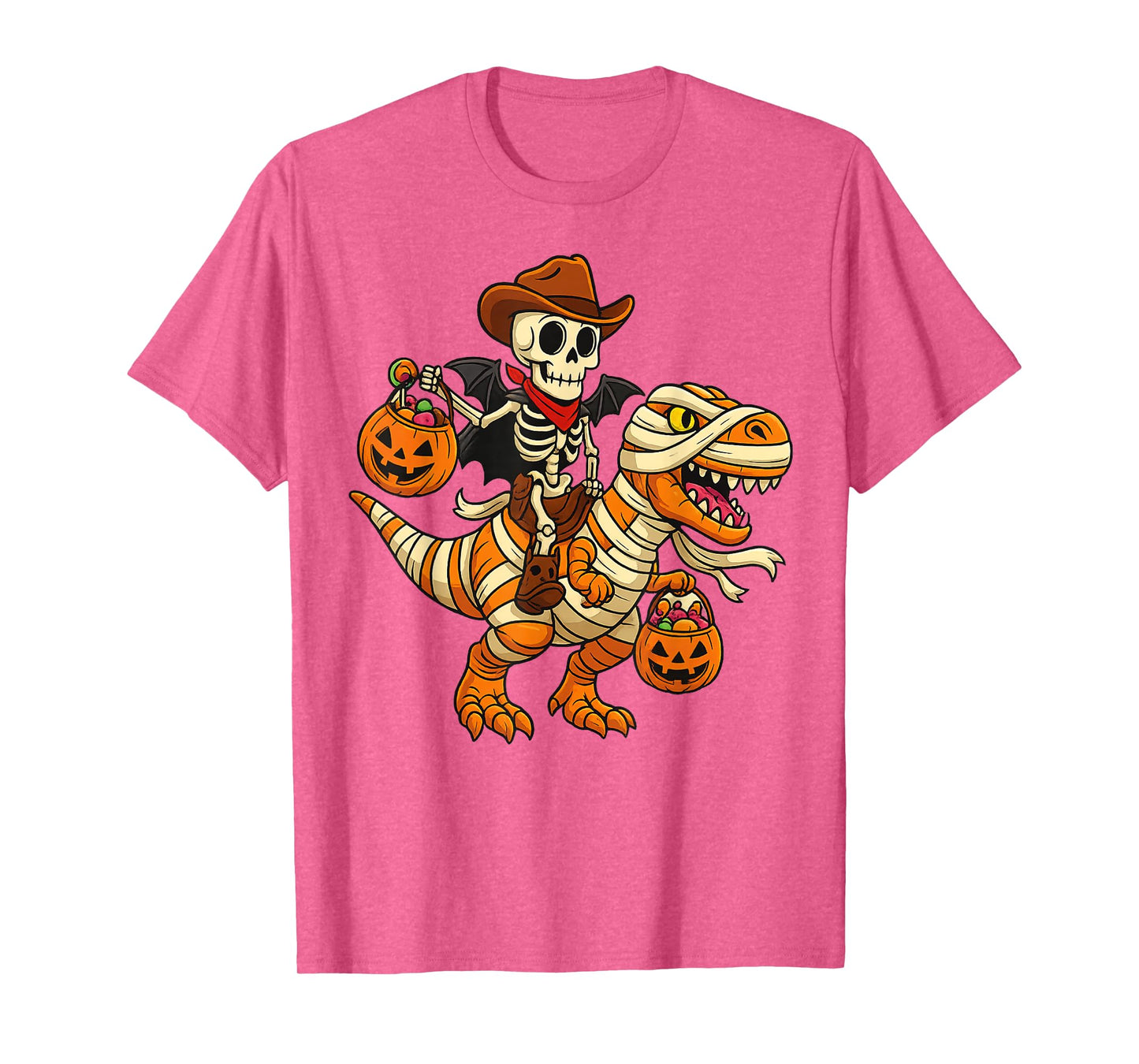 Skeleton Riding Mummy Dinosaur T rex Halloween Funny Pumpkin T-Shirt