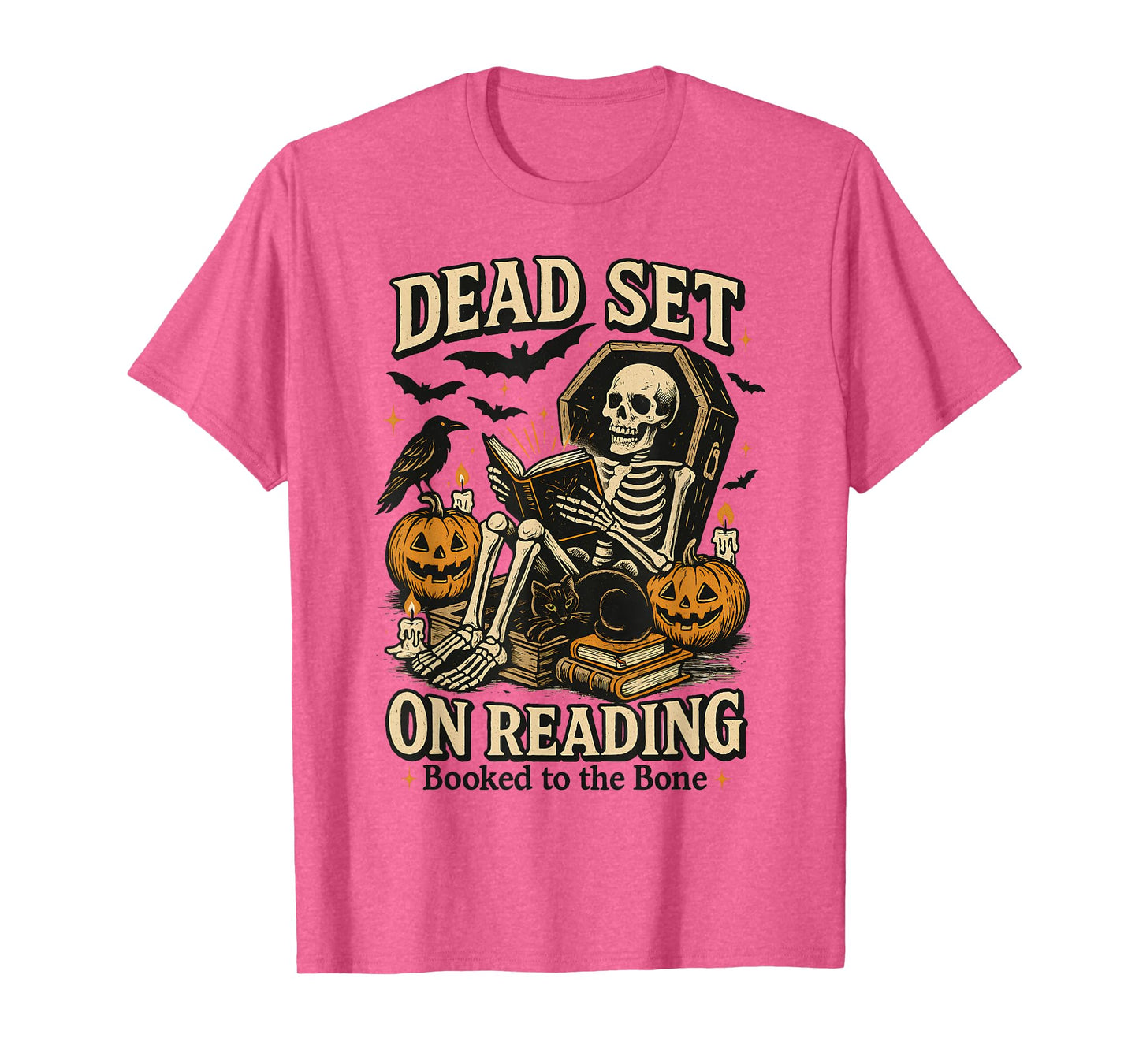 Funny Book Dead Set On Reading Skeleton Halloween Bookish T-Shirt